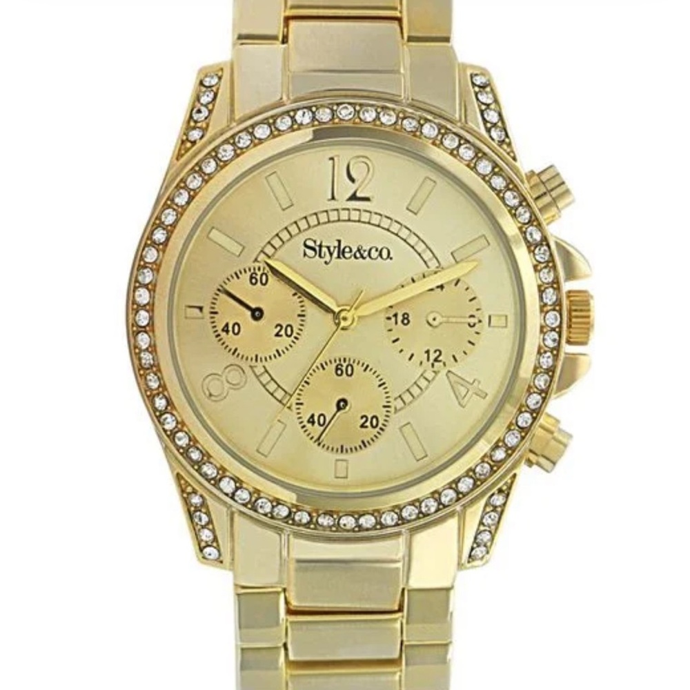 Style & Co Gold-Tone Chronograph Watch with Crystal Details